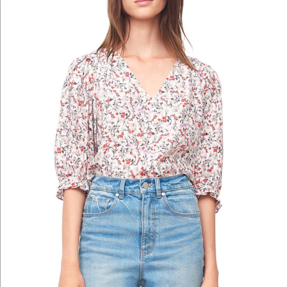 Rebecca Taylor Lyra Silk Floral Puff Sleeve Top